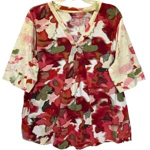 Westbound Abstract Floral V-Neck Dolman Sleeve Top 1X Artsy Boho Chic Blouse